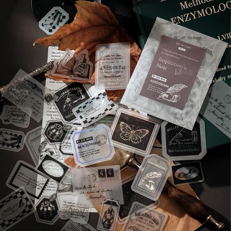 30pcs/pack Vintage Silvery Stickers for Junk Journal DIY Scrapbooking Collage Album Creative Stationery Craft Sticker