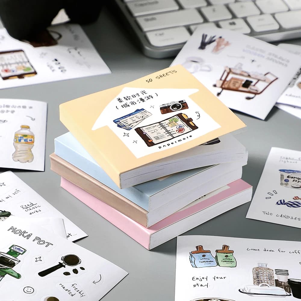 50sheets/book Retro Ins Soft Time Die Cutting Mini Sticker Notebook Journal Photocard Sticker DIY Material Aesthetic Stationery