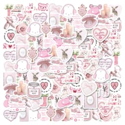 46pcs Bunny, Bear, Perfume Pink Graffiti Stickers Decorated Notebook Water Cup Diary Guitar Student Stationery PVC Decals