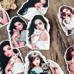 A Girl Holding A Cat Handbook Cute Girl Stickers Decorative Small Pattern Ins Mobile Phone Diy Photo Album Material Stationery