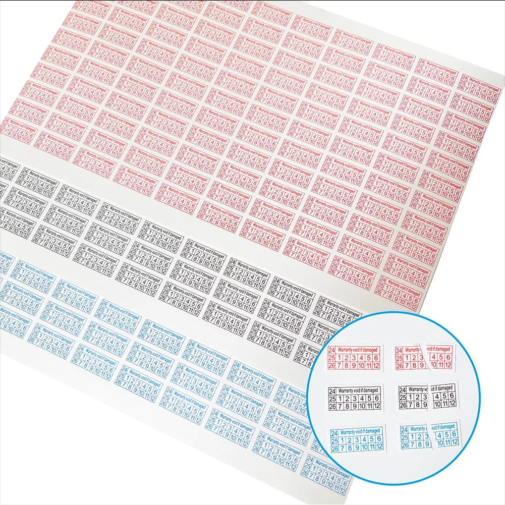 200pcs new 26/27/28 year Red Blue Black rectangular fragile label 16X8mm product seal warranty Tear invalid sticker