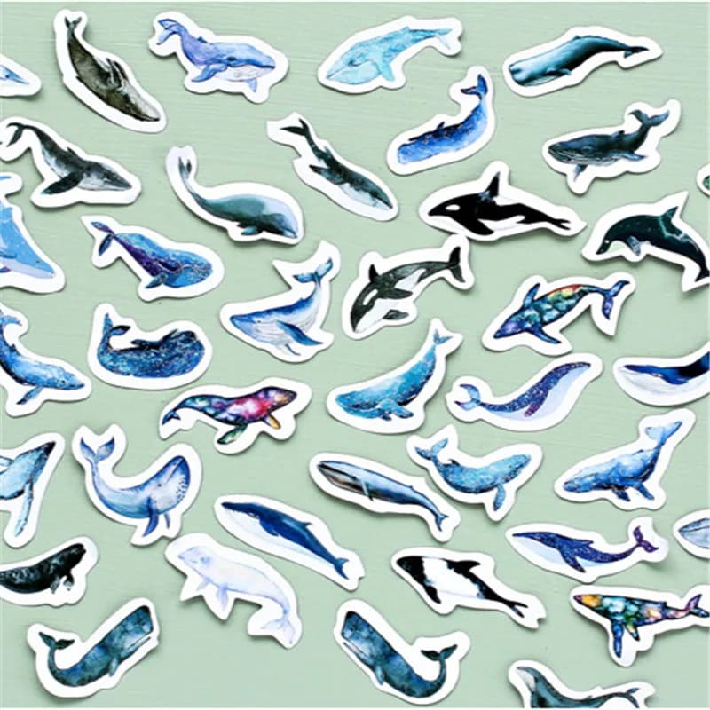45 Pcs Whale Label Stickers Pack Decorative Stationery DIY Stick-On Tags for Scrapbooking Journaling And Album Making