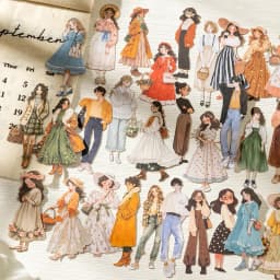100pcs Cute Characters Sticker PET Junk Journal Material Girl Life DIY Scrapbooking Card Collage Stationery Decals