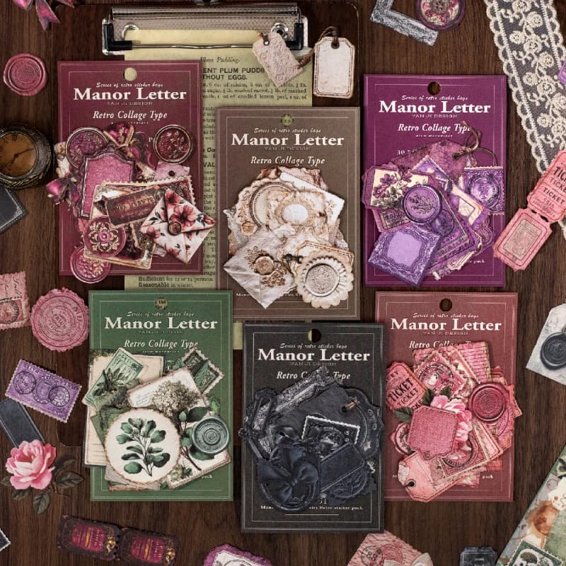 Journal GO 30pcs Manor Letterhead Vintage Flower Label Collage Scrapbook Sticker Creative DIY Journaling Card Craft Making Decal