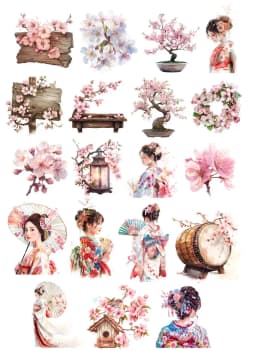 StickersBeautiful Japanese Geisha, Kimono, Cherry Blossom Girl Decorative DIY Craft Photo Albums Planner Journal Scrapbooking