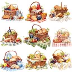 Watercolor Picnic Food Basket Bread Fruit Stickers Crafts and Scrapbooking Stickers Book Decorative DIY Stationery Waterproof