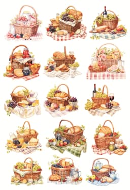 Watercolor Picnic Food Basket Bread Fruit Stickers Crafts and Scrapbooking Stickers Book Decorative DIY Stationery Waterproof