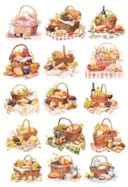 Watercolor Picnic Food Basket Bread Fruit Stickers Crafts and Scrapbooking Stickers Book Decorative DIY Stationery Waterproof
