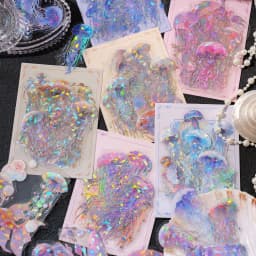 20pcs Twinkle Jellyfish Stickers Pack Laser Silver Collage for Junk Journal DIY Scrapbooking PET Aesthetic Decor