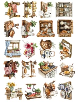 20pcs Watercolor Village Kitchen Home Cooking Hand Account Stickers Stationery Laptop Fridge Suitcase Skateboard Phone Sticker
