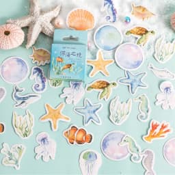 46pcs Deep Sea Theme Cute Animal Decorative Boxed Stickers for Scrapbooking Diary Journal Planner Stationery Album Phone Label