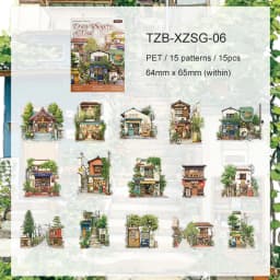 JIANWU Small Town Time Series Vintage House Tree Landscape Material Collage PET Sticker Creative DIY Journal Stationery