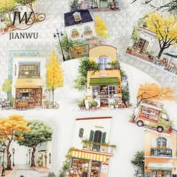 JIANWU Small Town Time Series Vintage House Tree Landscape Material Collage PET Sticker Creative DIY Journal Stationery