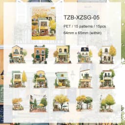 JIANWU Small Town Time Series Vintage House Tree Landscape Material Collage PET Sticker Creative DIY Journal Stationery