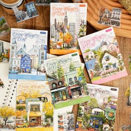 JIANWU Small Town Time Series Vintage House Tree Landscape Material Collage PET Sticker Creative DIY Journal Stationery