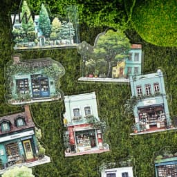 JIANWU Small Town Time Series Vintage House Tree Landscape Material Collage PET Sticker Creative DIY Journal Stationery