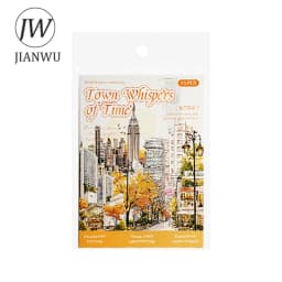 JIANWU Small Town Time Series Vintage House Tree Landscape Material Collage PET Sticker Creative DIY Journal Stationery