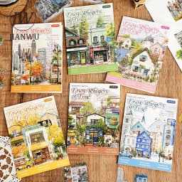 JIANWU Small Town Time Series Vintage House Tree Landscape Material Collage PET Sticker Creative DIY Journal Stationery