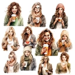 Watercolor Female White-collar Workers Drinking Coffee Stickers Girl Phone Case Photo Album DIY Decoration Scrapbooking