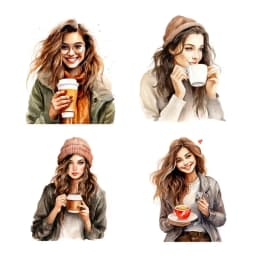 Watercolor Female White-collar Workers Drinking Coffee Stickers Girl Phone Case Photo Album DIY Decoration Scrapbooking
