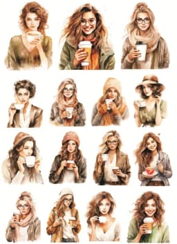 Watercolor Female White-collar Workers Drinking Coffee Stickers Girl Phone Case Photo Album DIY Decoration Scrapbooking