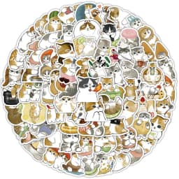 100Pcs Cute Cat Cartoon Stickers Kawaii Animal Decals Laptop Skateboard Suitcase Guitar Phone Cartoon Sticker Kid Gift Toys