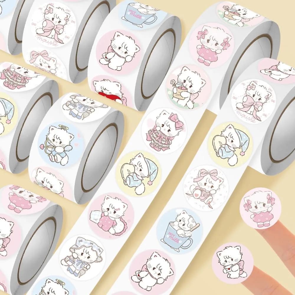 488 Pcs Cute Cartoon Cat Stickers Roll High Appearance Level Decals for Scrapbook Journal Envelope Sealing Reward Decor