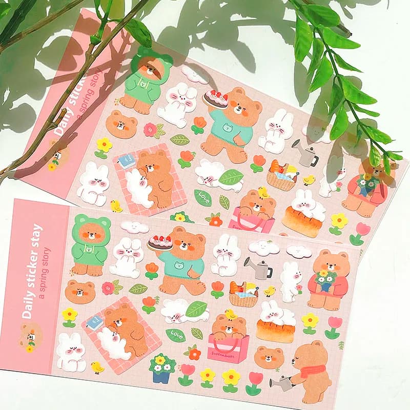 Korean Import Original BONITO Kawaii Rabbit Bear Spring Date Paper Stickers Scrapbooking Diy Journal Stationery Sticker Gift