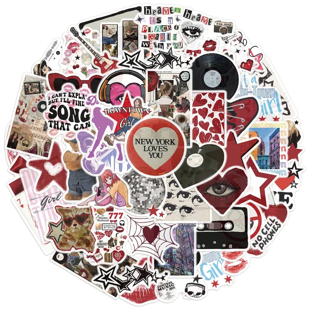 50/100PCS Downtown Y2K Stickers Trendy Guitar Suitcase Phone Case Laptop Decoration Waterproof Stickers