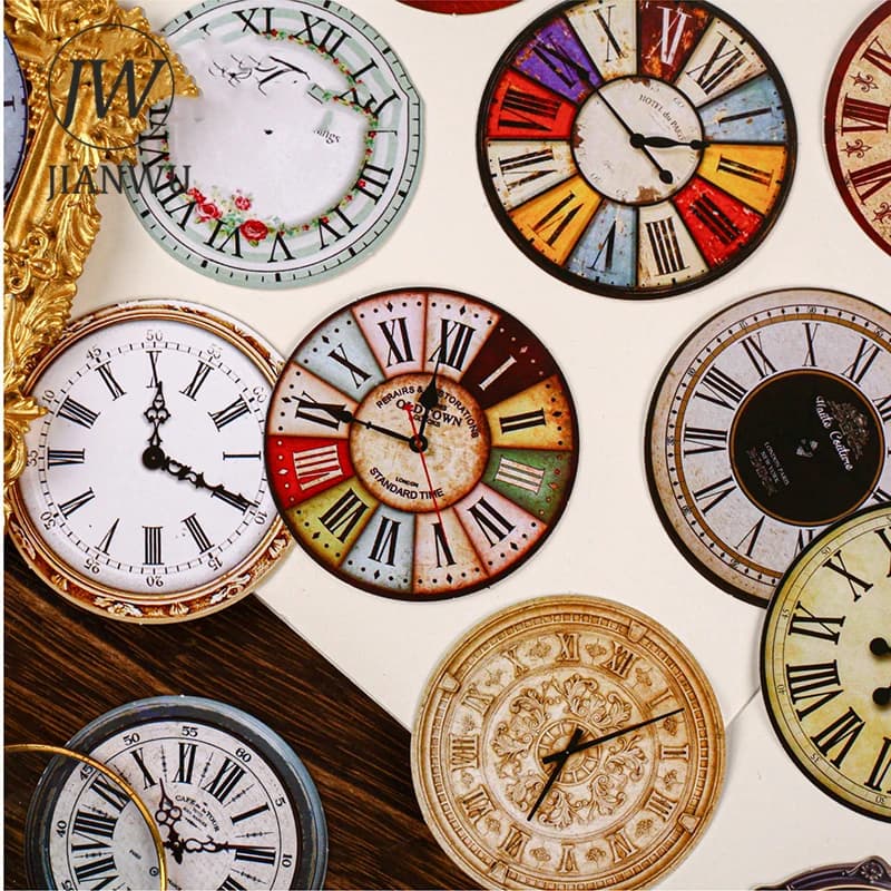 JIANWU Time Scale Series Vintage Clock Landscape Material Collage Scrapbooking Sticker Creative DIY Journal Stationery
