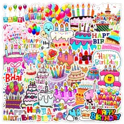 50PCS Birthday Cake Decals Playful Cartoon Designs Kids Party Invitations Gift Wrapping Card Decor Creative DIY Decals Toys Gift