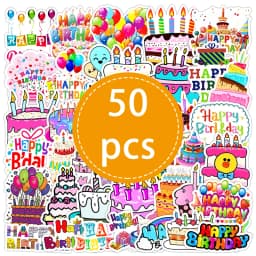 50PCS Birthday Cake Decals Playful Cartoon Designs Kids Party Invitations Gift Wrapping Card Decor Creative DIY Decals Toys Gift