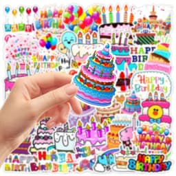 50PCS Birthday Cake Decals Playful Cartoon Designs Kids Party Invitations Gift Wrapping Card Decor Creative DIY Decals Toys Gift