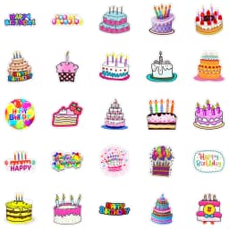 50PCS Birthday Cake Decals Playful Cartoon Designs Kids Party Invitations Gift Wrapping Card Decor Creative DIY Decals Toys Gift