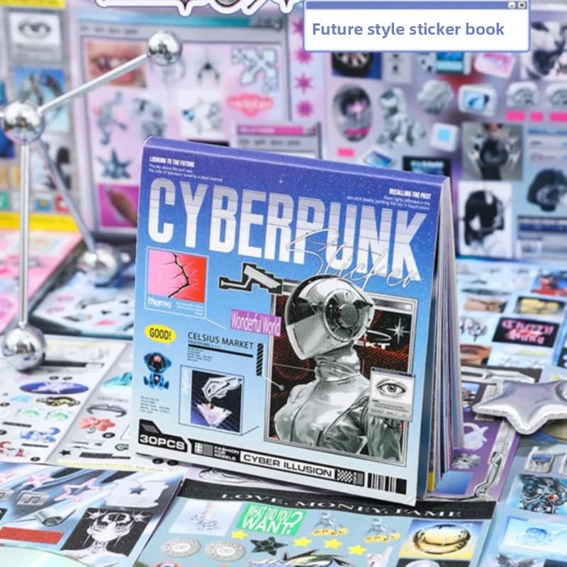 Cyberpunk Theme Die-Cut Stickers Book Electronic Retro Decorative Stickers for DIY Diary Scrapbook Stationery Phone Case