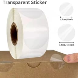 300-1000 Stickers Crystal Clear Transparent 1"/1.5" Round PVC Stickers, Envelope TabSealer And Retail Package Clear Seal Labels