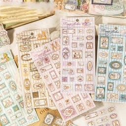 Mr.Paper 3 Packs Stamp Story Series Light Retro Gold Foil Embossed Stickers DIY Journal Scrapbook Collage Decor Craft Supplies