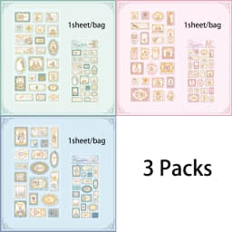 Mr.Paper 3 Packs Stamp Story Series Light Retro Gold Foil Embossed Stickers DIY Journal Scrapbook Collage Decor Craft Supplies
