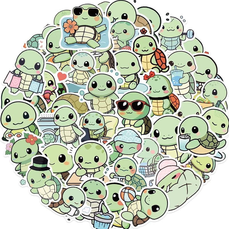 50PCS Cute Little Turtle Sticker Graffiti Tortoise DIY Diary Guitar Phone Luggage Sticker Children's Boys Girls Sticker Toys