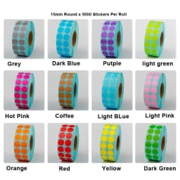 10mm 15mm Round Colours Thermal Paper Label Waterproof OIl Resistant Barcode Circle Sticker