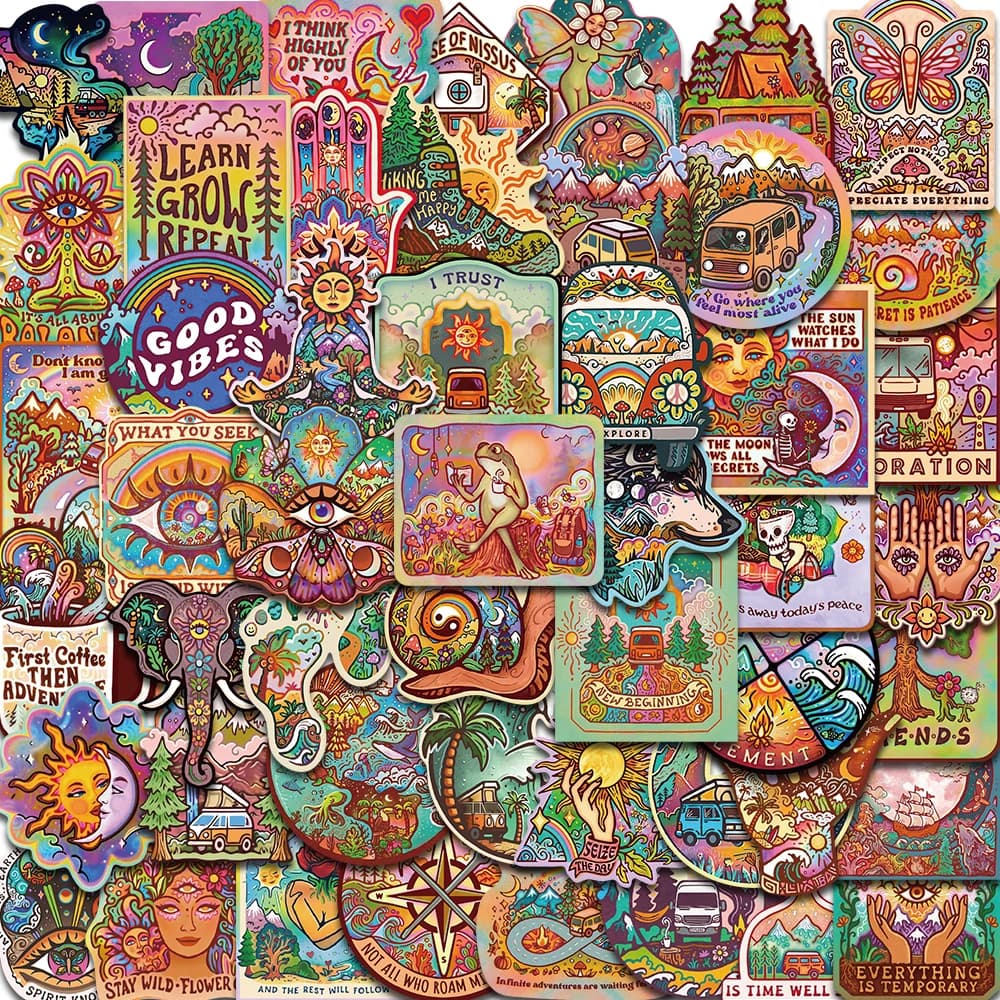 50PCS Fun Camping Cartoon Stickers Graffiti Notebook Waterproof Decal Skateboard DIY Suitcase for Waterproof Sticker Gift 