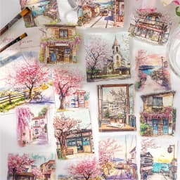 15pcs/pack City Color Series Street Landscape PET Stickers DIY Scrapbook Handbook Diary Album Material Retro Ins Decor Stickers