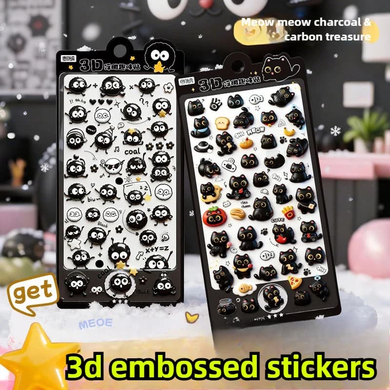 1/2 Sheets Black Cat Relief 3D Fun Sticker - Phone Diary Scrapbook Decorative Sticker