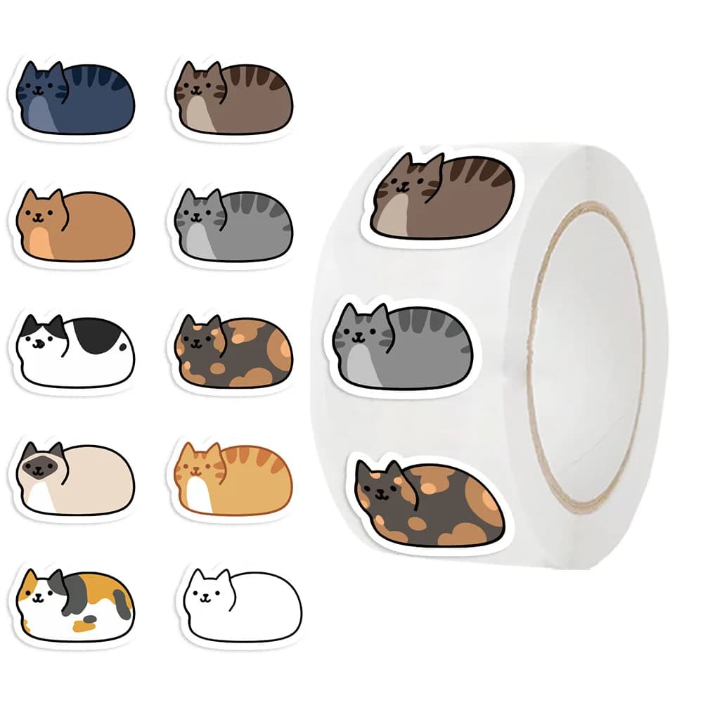 100-500Pcs Cartoon Cat Roll Stickers DlY Party Guitar Phone Decoration Label Stationery Name Stickers Animal Decal Kid Toys