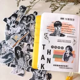 50pcs Ins Wind Japanese Girl Heart Stickers Black And White Salt Girl A Character Sketch Waterproof Hand Account Stationery