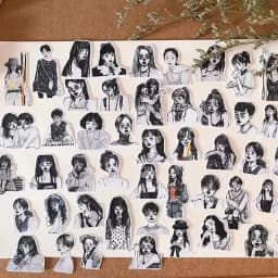 50pcs Ins Wind Japanese Girl Heart Stickers Black And White Salt Girl A Character Sketch Waterproof Hand Account Stationery