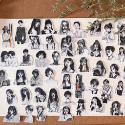 50pcs Ins Wind Japanese Girl Heart Stickers Black And White Salt Girl A Character Sketch Waterproof Hand Account Stationery