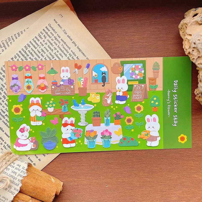 Korean Import Original BONITO Kawaii Bunny's Flowers Paper Stickers Scrapbooking Diy Journal Stationery Sticker Gift
