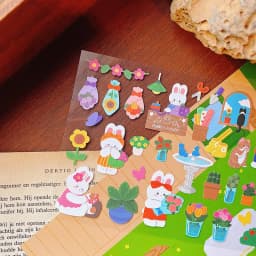 Korean Import Original BONITO Kawaii Bunny's Flowers Paper Stickers Scrapbooking Diy Journal Stationery Sticker Gift