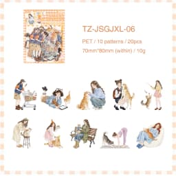 JIANWU Old Time Paper Series Vintage Girl Character Landscape Material Collage PET Sticker Creative DIY Journal Stationery
